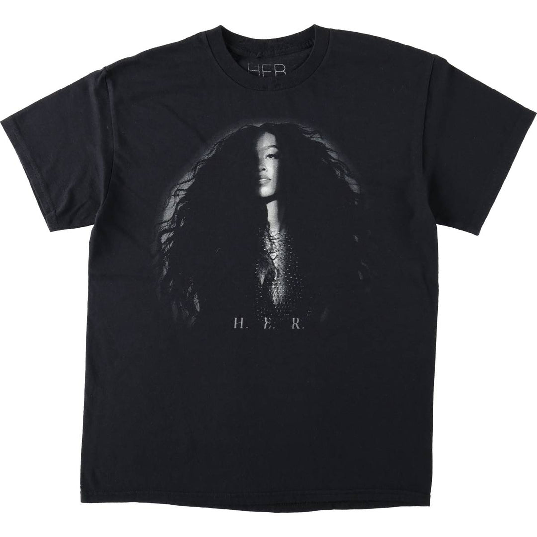 HER Wrap T-shirt, Women's Size M (approx.) cotton black type Vintage Second Hand