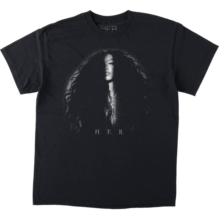 HER Wrap T-shirt, Women's Size M (approx.) cotton black type Vintage Second Hand