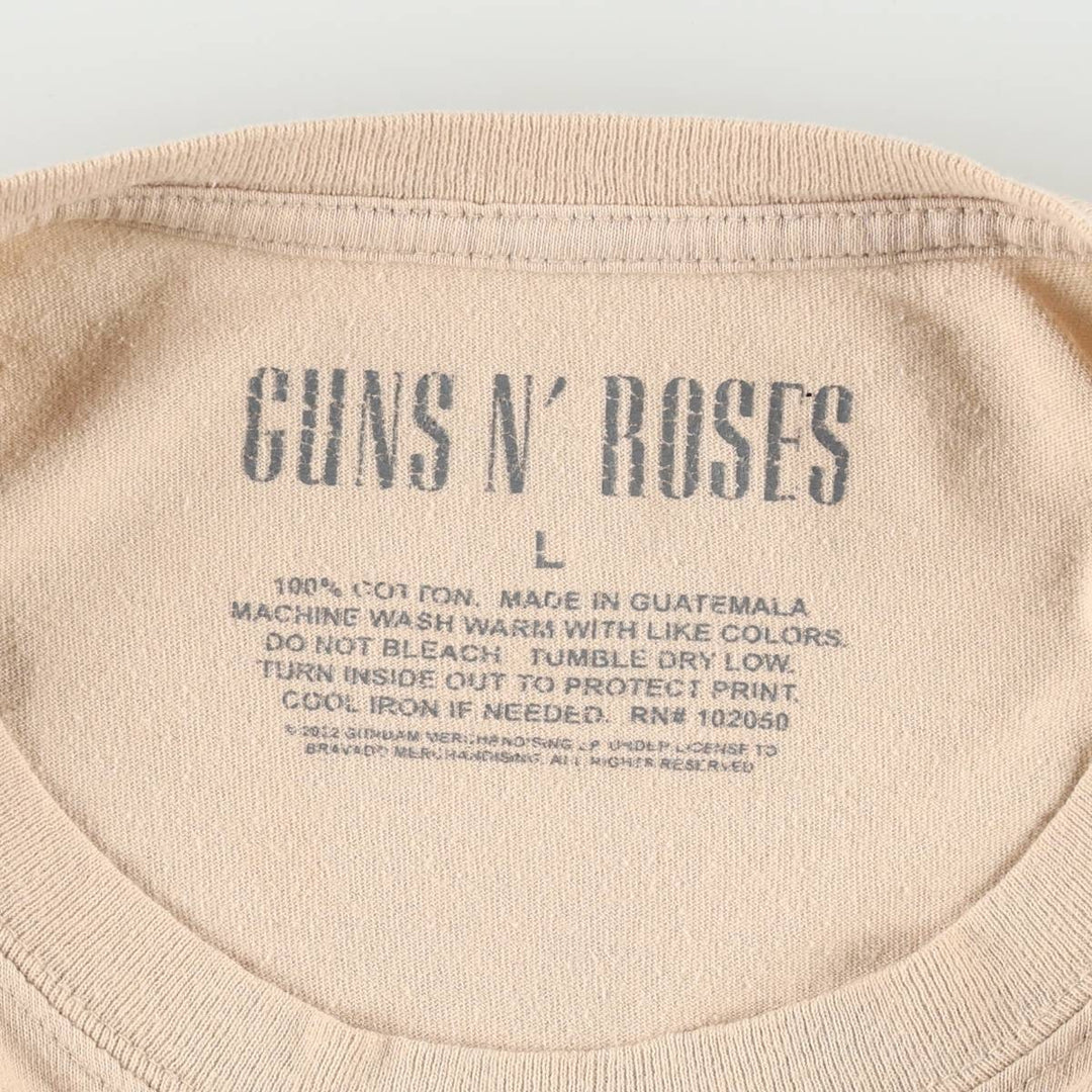 GUNS N' ROSES Skull Pattern Band T-Shirt (Women's Size L) cotton beige type brown Vintage Second Hand