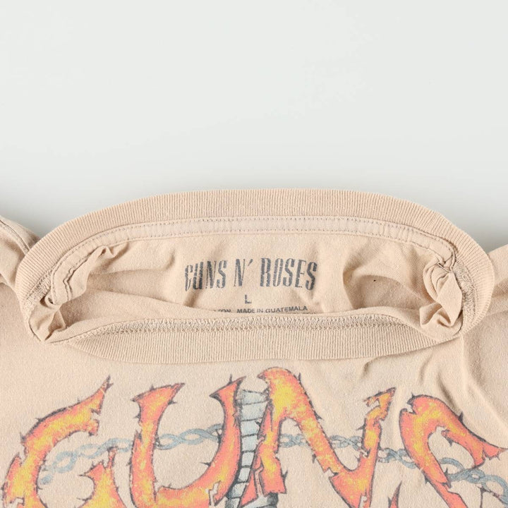 GUNS N' ROSES Skull Pattern Band T-Shirt (Women's Size L) cotton beige type brown Vintage Second Hand