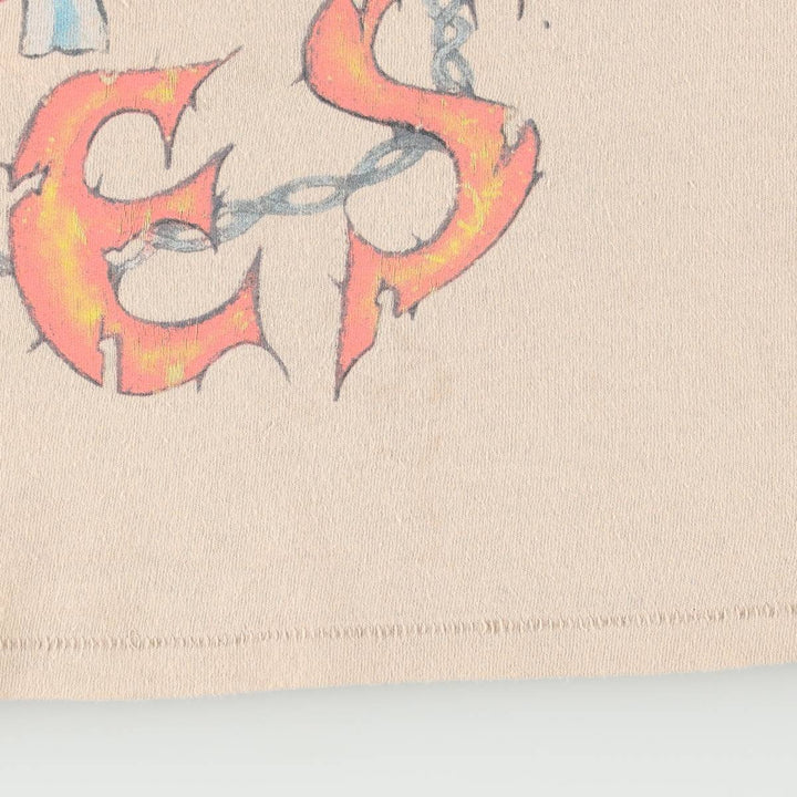 GUNS N' ROSES Skull Pattern Band T-Shirt (Women's Size L) cotton beige type brown Vintage Second Hand