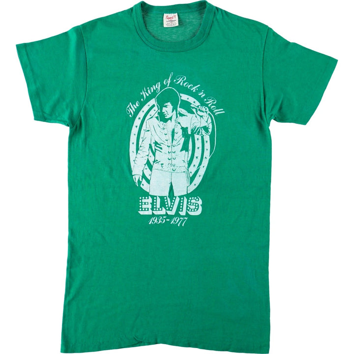 70s-80'S Stedman Elvis Presley Band T-shirt, Made in USA, Men's Size M (approx.) cotton green type Vintage Second Hand