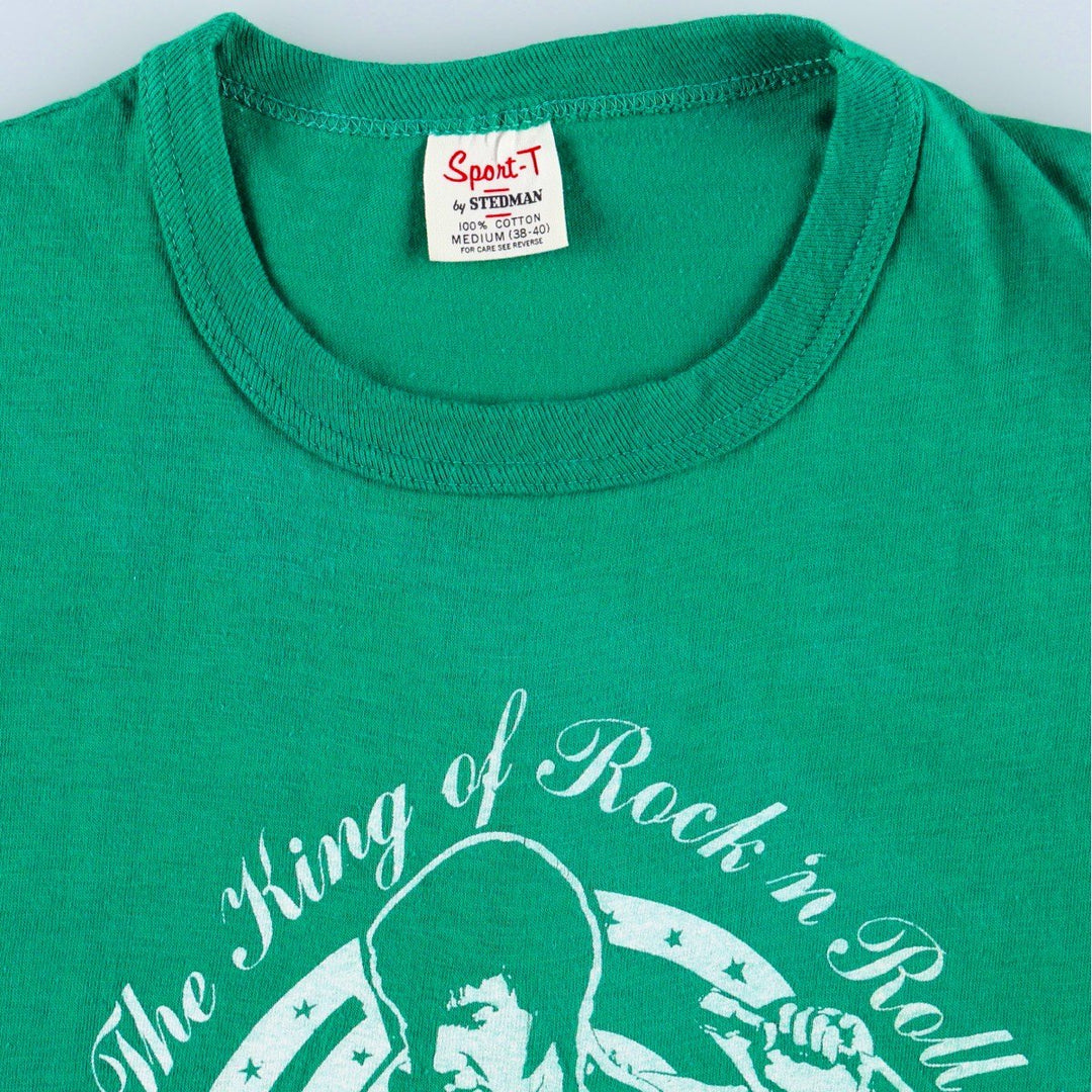 70s-80'S Stedman Elvis Presley Band T-shirt, Made in USA, Men's Size M (approx.) cotton green type Vintage Second Hand
