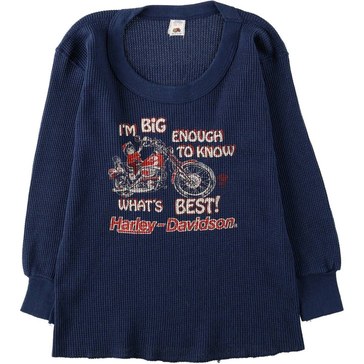 80'S Fruit of the Loom Harley-Davidson Motorcycle Thermal Long-Sleeve T-Shirt, Women's Size S (Equivalent), Vintage cotton navy blue type Vintage Second Hand
