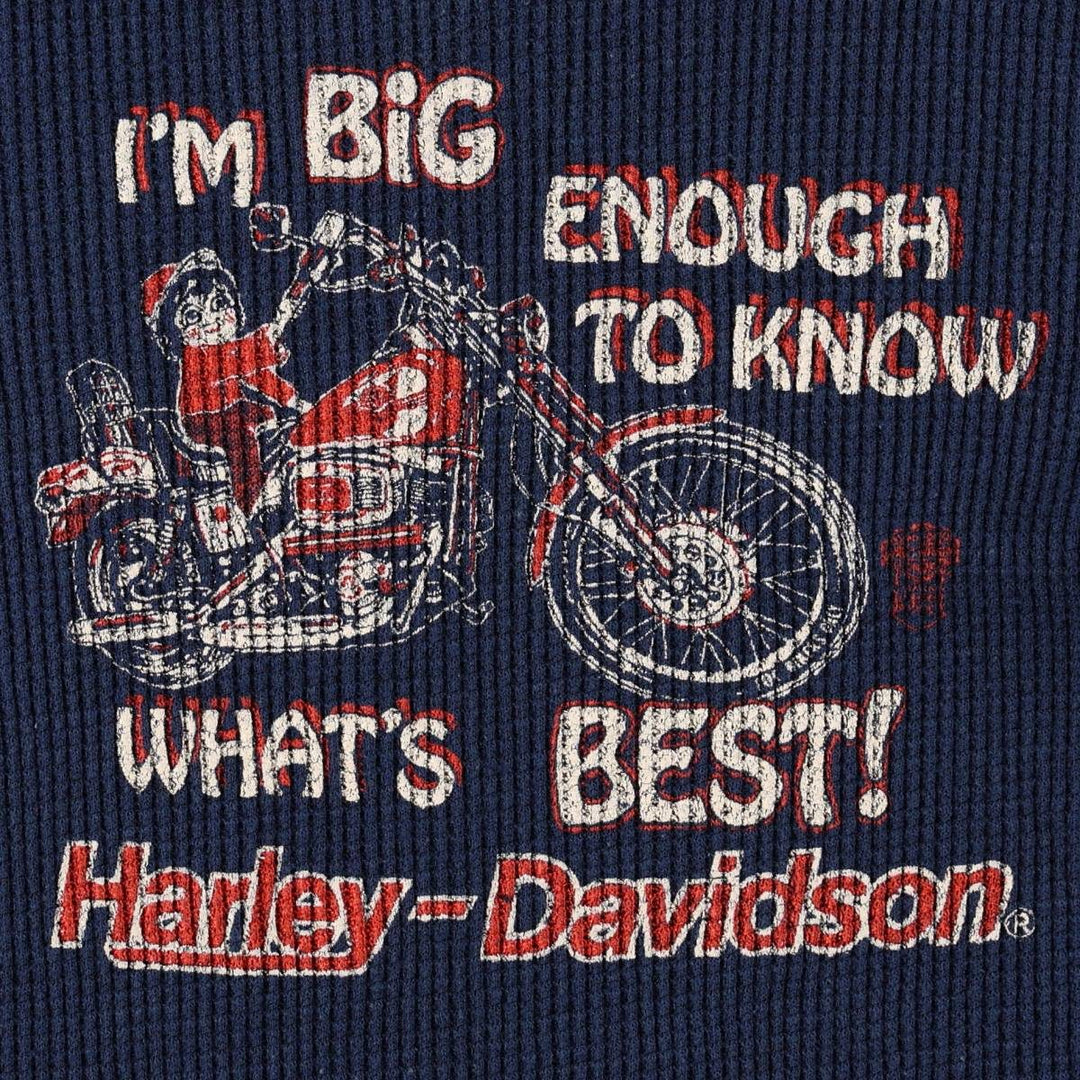 80'S Fruit of the Loom Harley-Davidson Motorcycle Thermal Long-Sleeve T-Shirt, Women's Size S (Equivalent), Vintage cotton navy blue type Vintage Second Hand