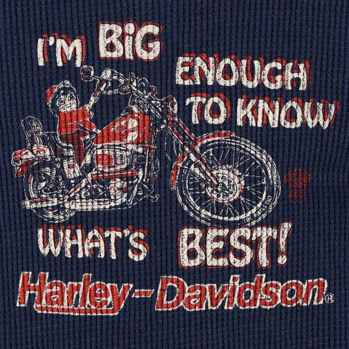80'S Fruit of the Loom Harley-Davidson Motorcycle Thermal Long-Sleeve T-Shirt, Women's Size S (Equivalent), Vintage cotton navy blue type Vintage Second Hand