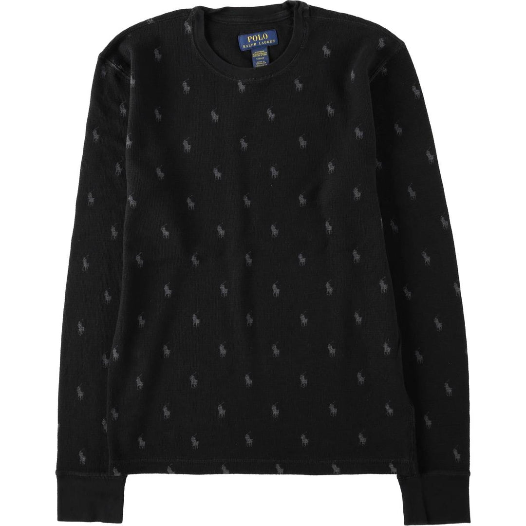 Ralph Lauren POLO RALPH LAUREN SLEEPWEAR All-over print thermal long-sleeve T-shirt, waffle knit, women's size S equivalent. cotton black type Vintage Second Hand