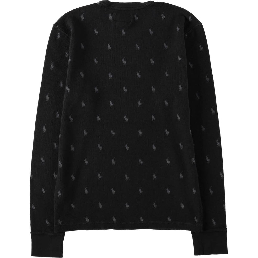 Ralph Lauren POLO RALPH LAUREN SLEEPWEAR All-over print thermal long-sleeve T-shirt, waffle knit, women's size S equivalent. cotton black type Vintage Second Hand