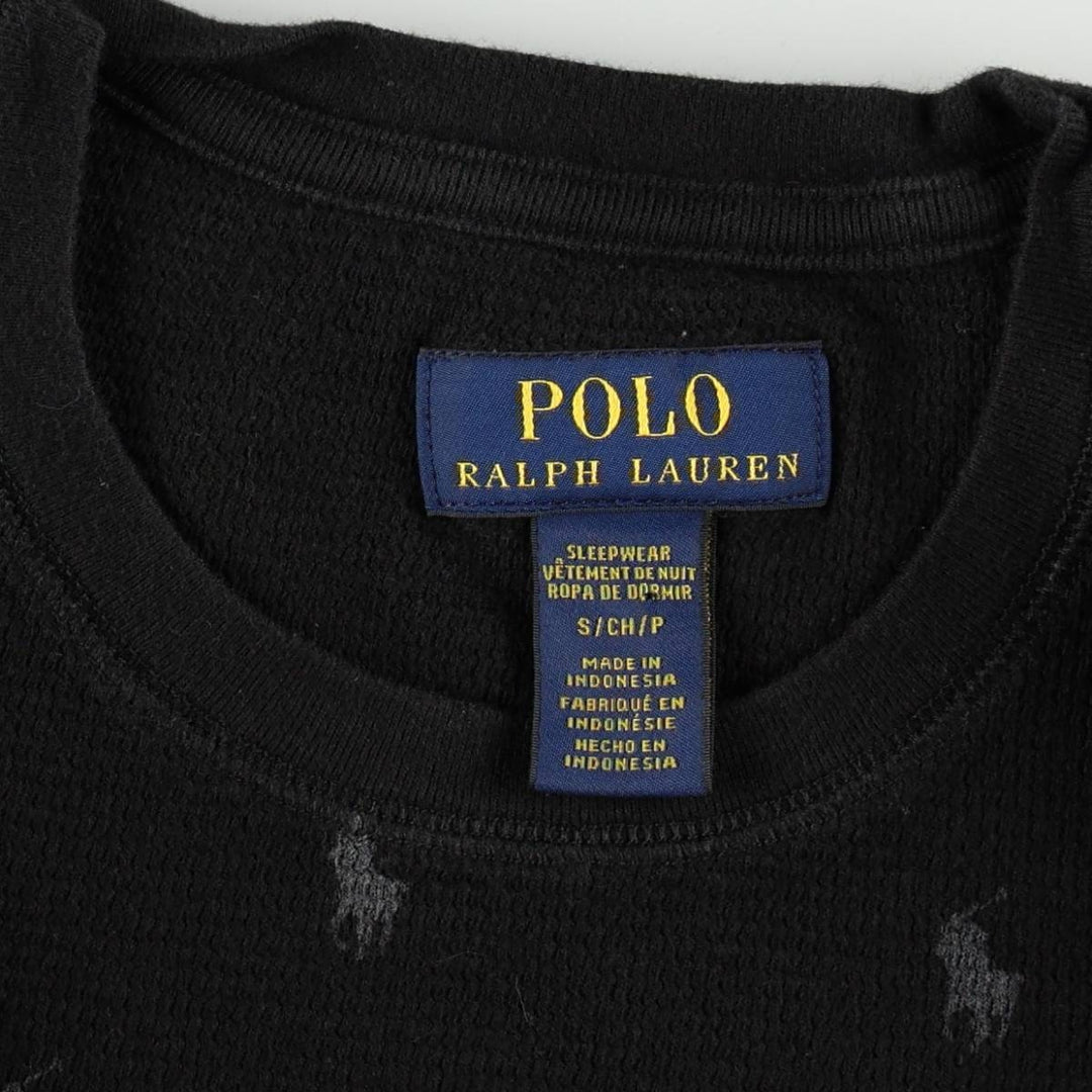 Ralph Lauren POLO RALPH LAUREN SLEEPWEAR All-over print thermal long-sleeve T-shirt, waffle knit, women's size S equivalent. cotton black type Vintage Second Hand