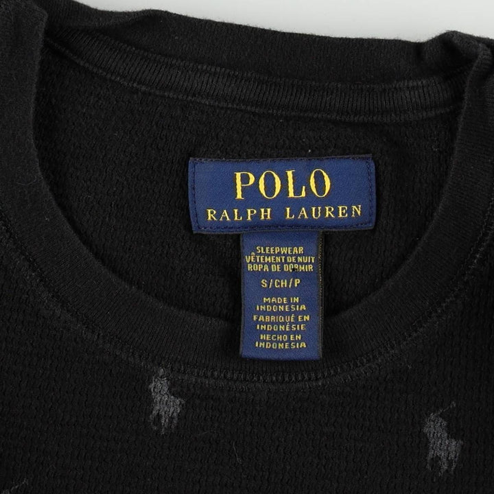 Ralph Lauren POLO RALPH LAUREN SLEEPWEAR All-over print thermal long-sleeve T-shirt, waffle knit, women's size S equivalent. cotton black type Vintage Second Hand
