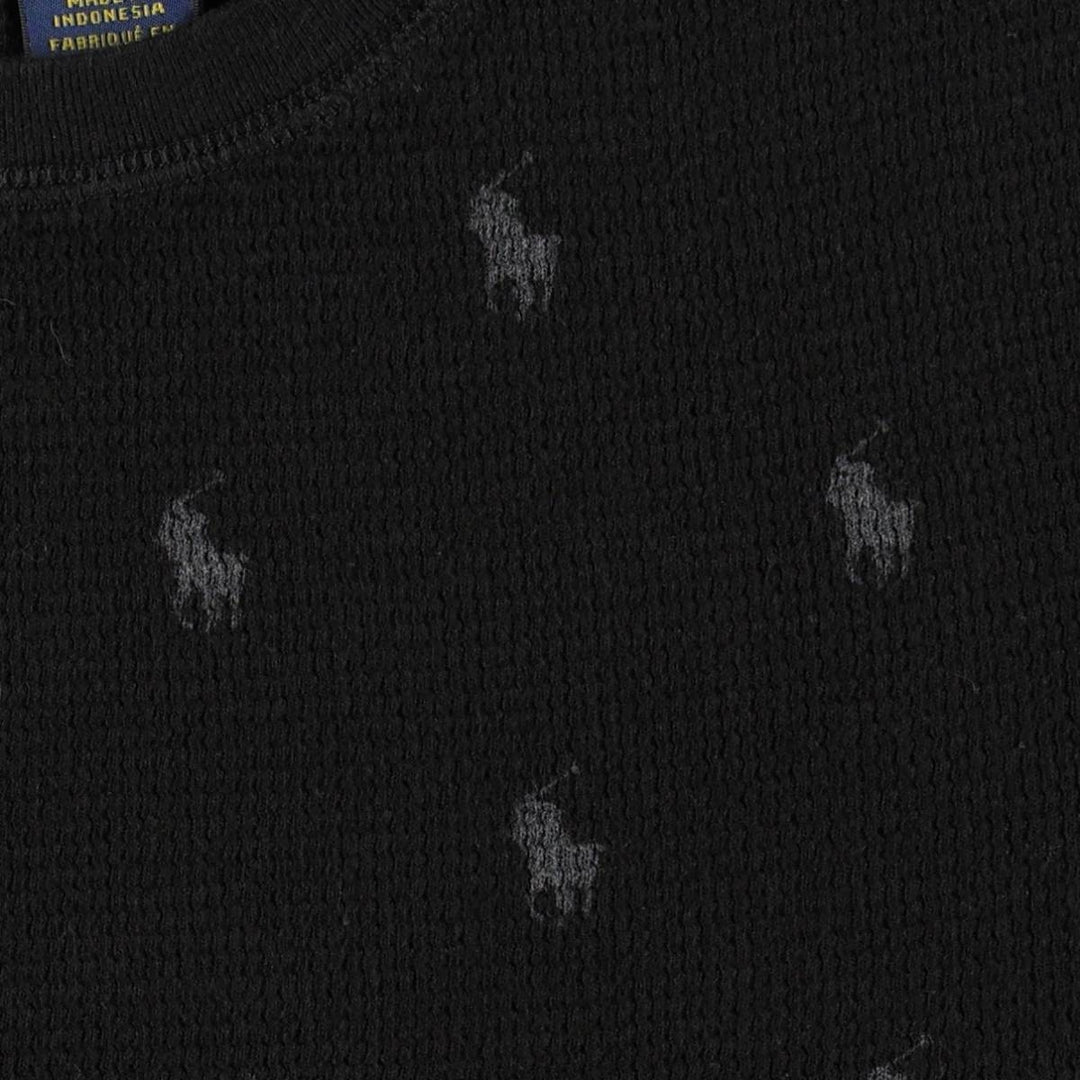 Ralph Lauren POLO RALPH LAUREN SLEEPWEAR All-over print thermal long-sleeve T-shirt, waffle knit, women's size S equivalent. cotton black type Vintage Second Hand