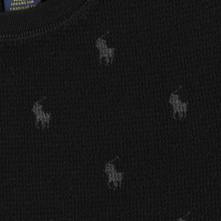 Ralph Lauren POLO RALPH LAUREN SLEEPWEAR All-over print thermal long-sleeve T-shirt, waffle knit, women's size S equivalent. cotton black type Vintage Second Hand