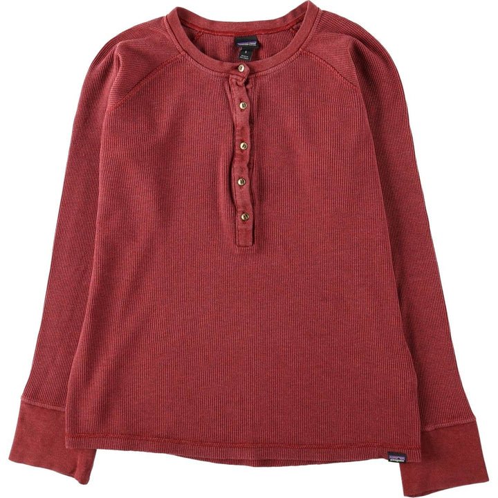 Patagonia ORGANIC COTTON 54315FA17 Henley Neck Thermal Long-Sleeve T-Shirt (Waffle Pattern, Women's Size S) cotton wine-red Vintage Second Hand