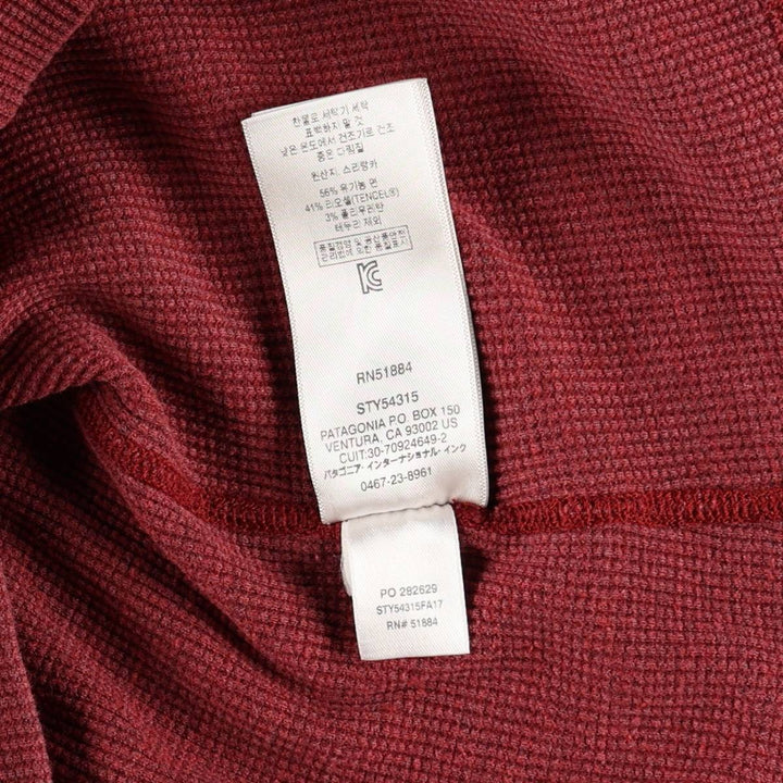 Patagonia ORGANIC COTTON 54315FA17 Henley Neck Thermal Long-Sleeve T-Shirt (Waffle Pattern, Women's Size S) cotton wine-red Vintage Second Hand