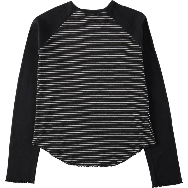 Ralph Lauren striped V-neck long-sleeved T-shirt (women's size XL equivalent) cotton black type Vintage Second Hand
