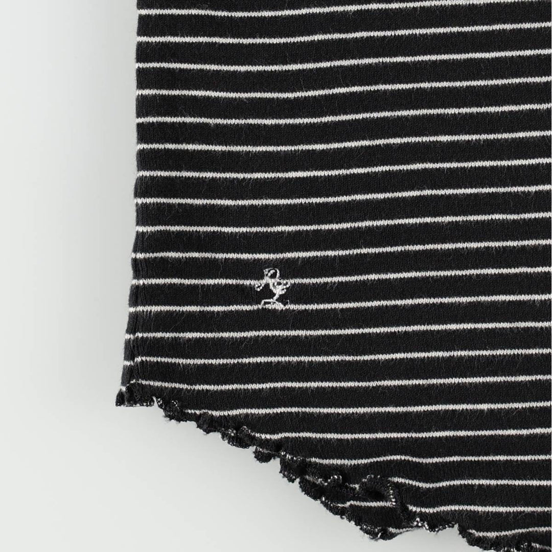 Ralph Lauren striped V-neck long-sleeved T-shirt (women's size XL equivalent) cotton black type Vintage Second Hand