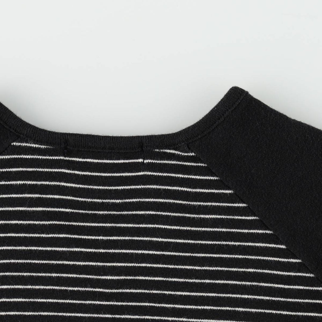 Ralph Lauren striped V-neck long-sleeved T-shirt (women's size XL equivalent) cotton black type Vintage Second Hand