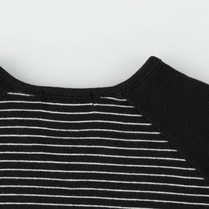 Ralph Lauren striped V-neck long-sleeved T-shirt (women's size XL equivalent) cotton black type Vintage Second Hand
