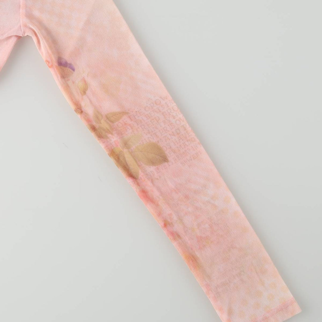 JUST TIME Rhinestone-embellished All-over Print Long-Sleeve T-Shirt, Sheer Top, Made in USA, Women's Size M Nylon pink type Vintage Second Hand