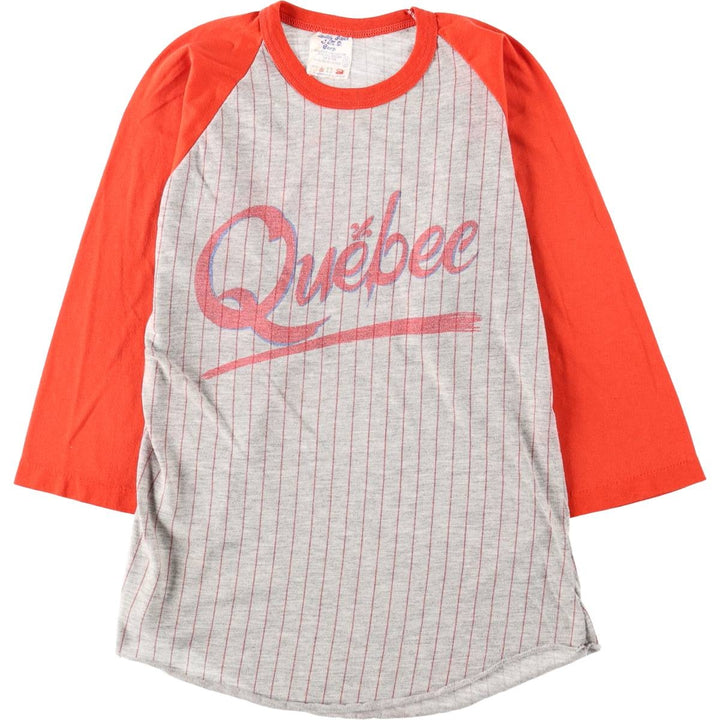 Quality Goods JMD Corp Stripe Pattern 3/4 Sleeve Raglan T-Shirt, Made in Canada, Women's Size M (Equivalent), Vintage cotton red type Vintage Second Hand