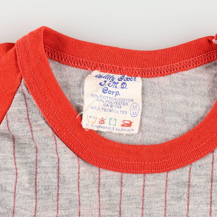 Quality Goods JMD Corp Stripe Pattern 3/4 Sleeve Raglan T-Shirt, Made in Canada, Women's Size M (Equivalent), Vintage cotton red type Vintage Second Hand