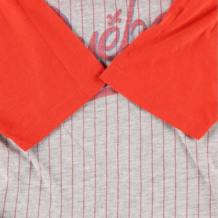 Quality Goods JMD Corp Stripe Pattern 3/4 Sleeve Raglan T-Shirt, Made in Canada, Women's Size M (Equivalent), Vintage cotton red type Vintage Second Hand