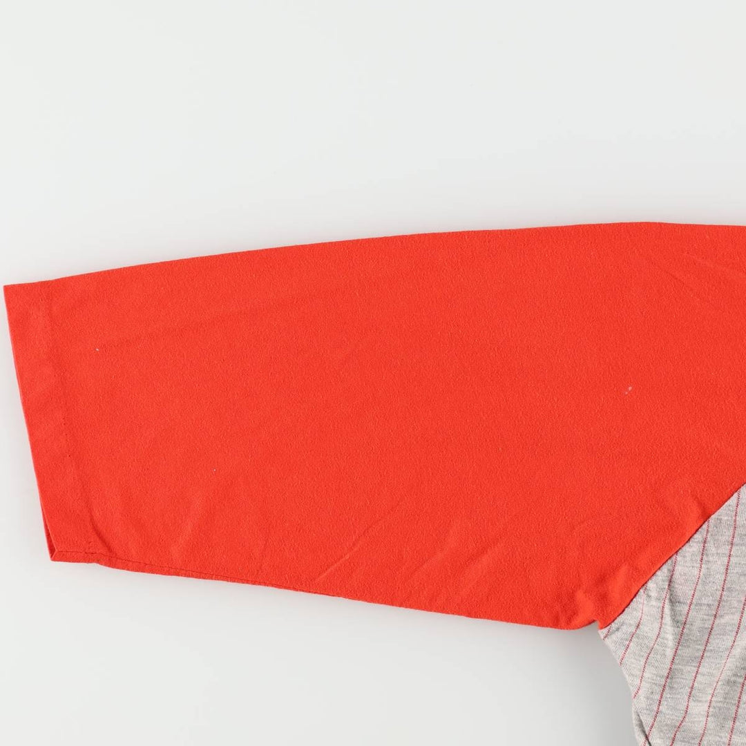 Quality Goods JMD Corp Stripe Pattern 3/4 Sleeve Raglan T-Shirt, Made in Canada, Women's Size M (Equivalent), Vintage cotton red type Vintage Second Hand