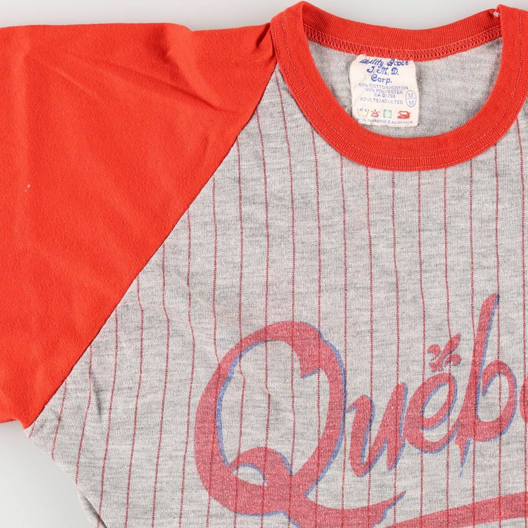 Quality Goods JMD Corp Stripe Pattern 3/4 Sleeve Raglan T-Shirt, Made in Canada, Women's Size M (Equivalent), Vintage cotton red type Vintage Second Hand
