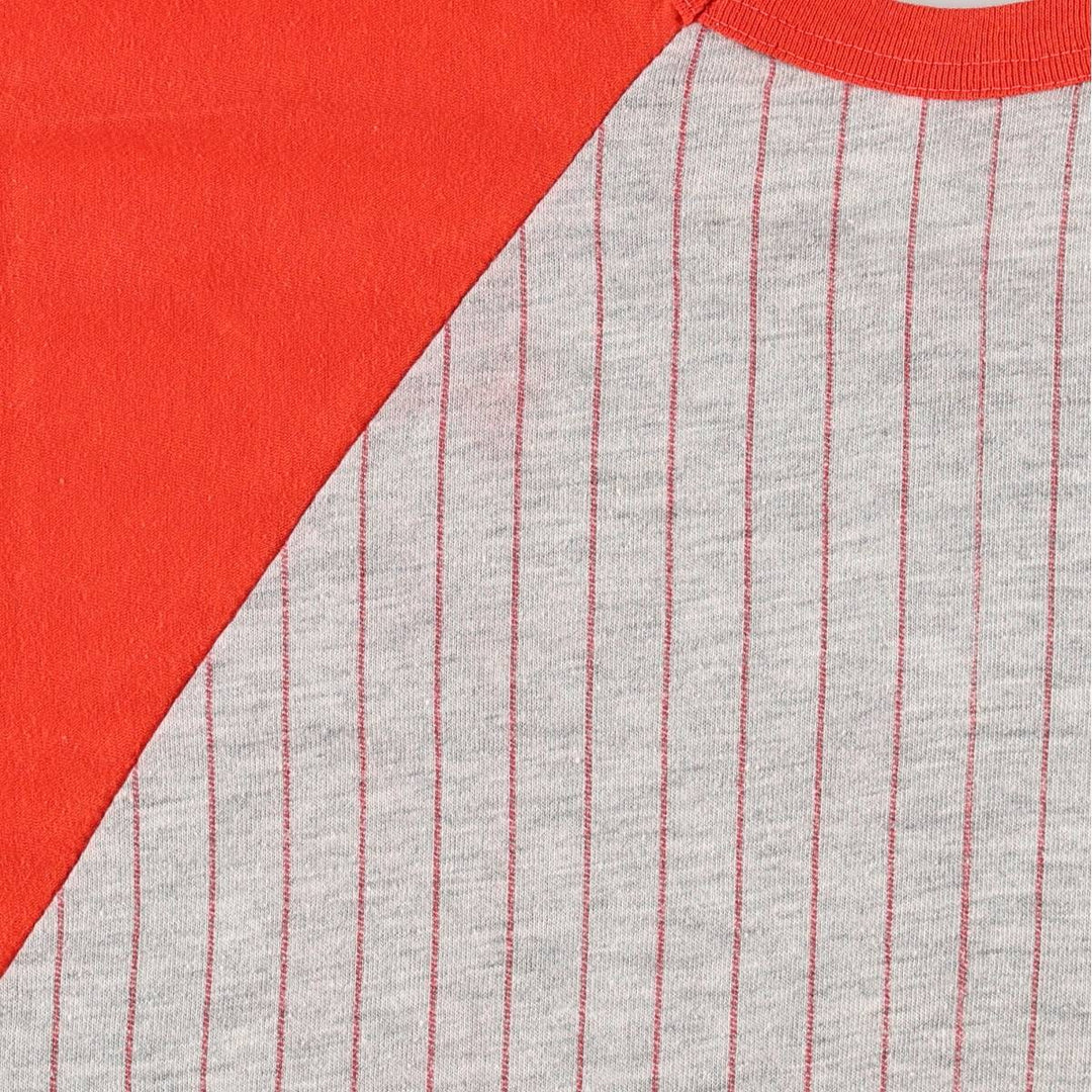 Quality Goods JMD Corp Stripe Pattern 3/4 Sleeve Raglan T-Shirt, Made in Canada, Women's Size M (Equivalent), Vintage cotton red type Vintage Second Hand