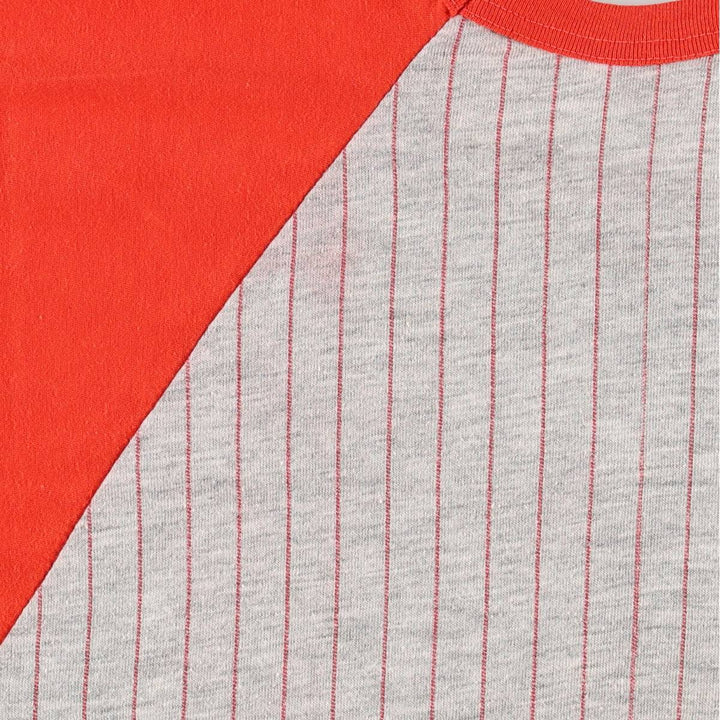 Quality Goods JMD Corp Stripe Pattern 3/4 Sleeve Raglan T-Shirt, Made in Canada, Women's Size M (Equivalent), Vintage cotton red type Vintage Second Hand