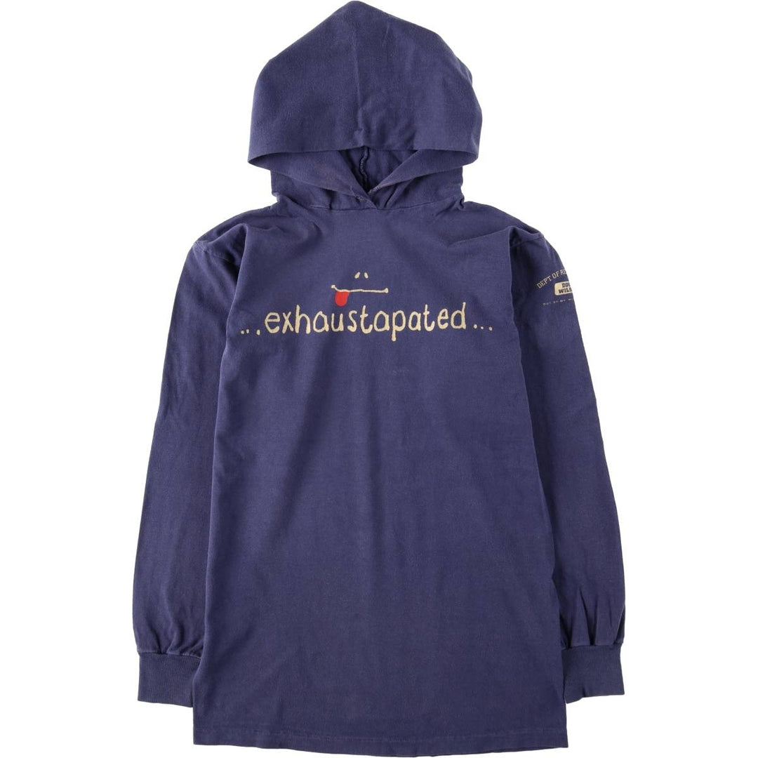 80'S Sportswear Hooded Long-Sleeve T-Shirt, Made in USA, Men's Size S (Equivalent), Vintage cotton navy blue type Vintage Second Hand