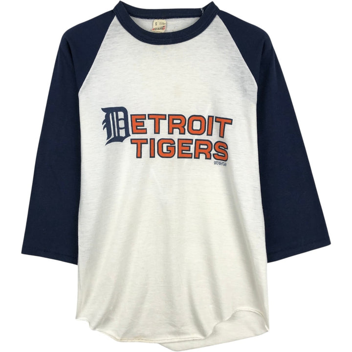 80'S Screen Stars Detroit Tigers 3/4 Sleeve Raglan T-Shirt, Made in USA, Women's Size S (Equivalent), Vintage cotton white type Vintage Second Hand