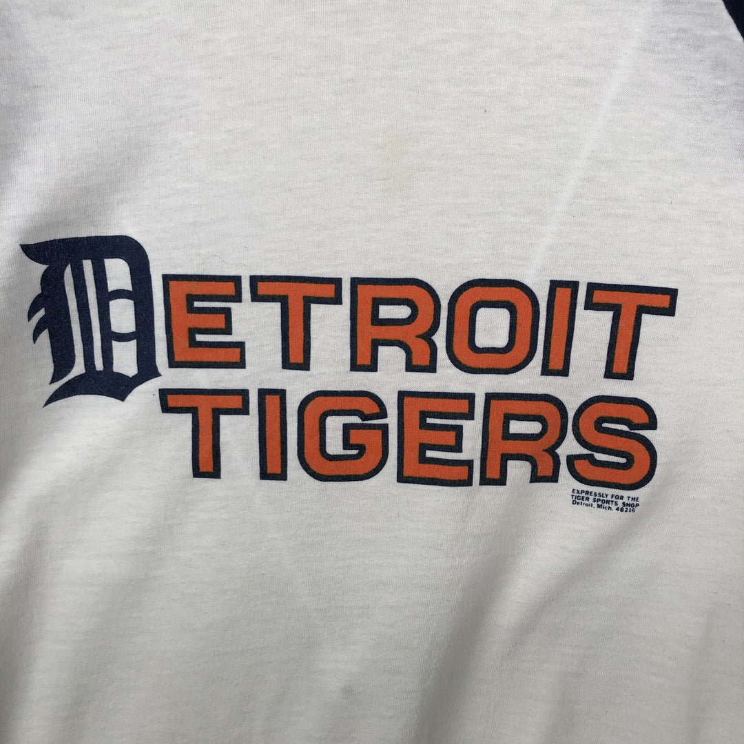 80'S Screen Stars Detroit Tigers 3/4 Sleeve Raglan T-Shirt, Made in USA, Women's Size S (Equivalent), Vintage cotton white type Vintage Second Hand
