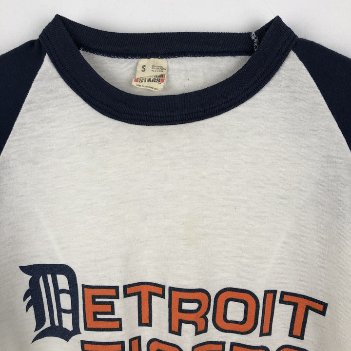 80'S Screen Stars Detroit Tigers 3/4 Sleeve Raglan T-Shirt, Made in USA, Women's Size S (Equivalent), Vintage cotton white type Vintage Second Hand