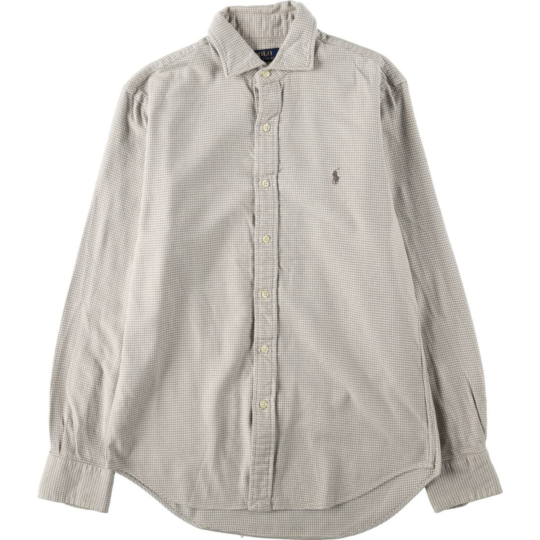 Ralph Lauren POLO RALPH LAUREN Houndstooth Pattern Long-Sleeve Cotton Check Shirt, Women's Size M (approx.) cotton Beige type Vintage Second Hand