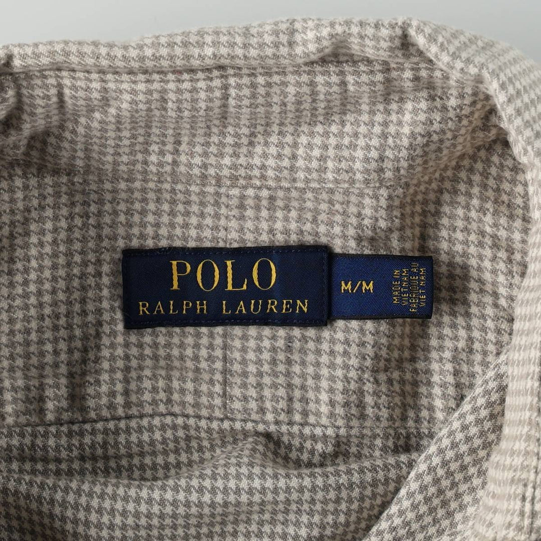 Ralph Lauren POLO RALPH LAUREN Houndstooth Pattern Long-Sleeve Cotton Check Shirt, Women's Size M (approx.) cotton Beige type Vintage Second Hand