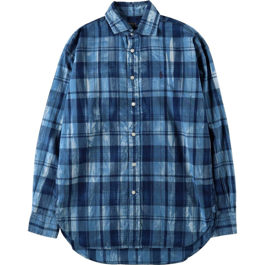 Ralph Lauren POLO RALPH LAUREN BOY FRIEND FIT Long-Sleeve Cotton Check Shirt, Women's Size S (approx.) cotton blue type Vintage Second Hand