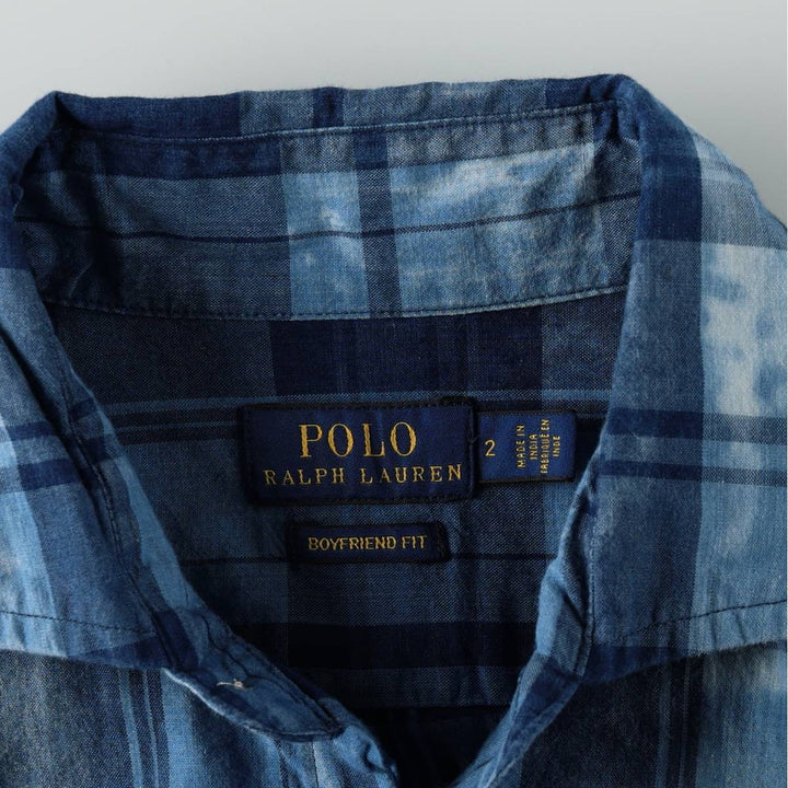 Ralph Lauren POLO RALPH LAUREN BOY FRIEND FIT Long-Sleeve Cotton Check Shirt, Women's Size S (approx.) cotton blue type Vintage Second Hand
