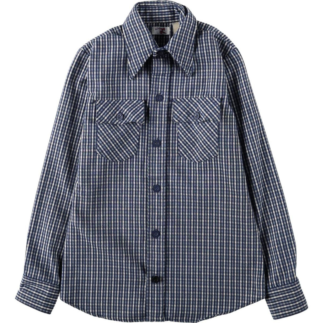 1970'S Levi's long-sleeved check shirt, women's size S equivalent, vintage. unclear navy blue type Vintage Second Hand