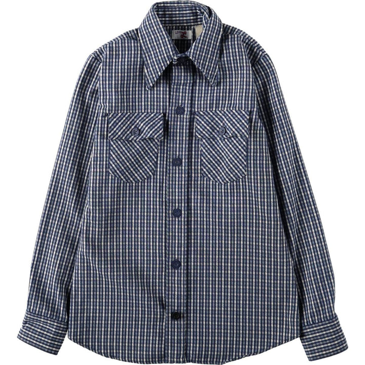 1970'S Levi's long-sleeved check shirt, women's size S equivalent, vintage. unclear navy blue type Vintage Second Hand