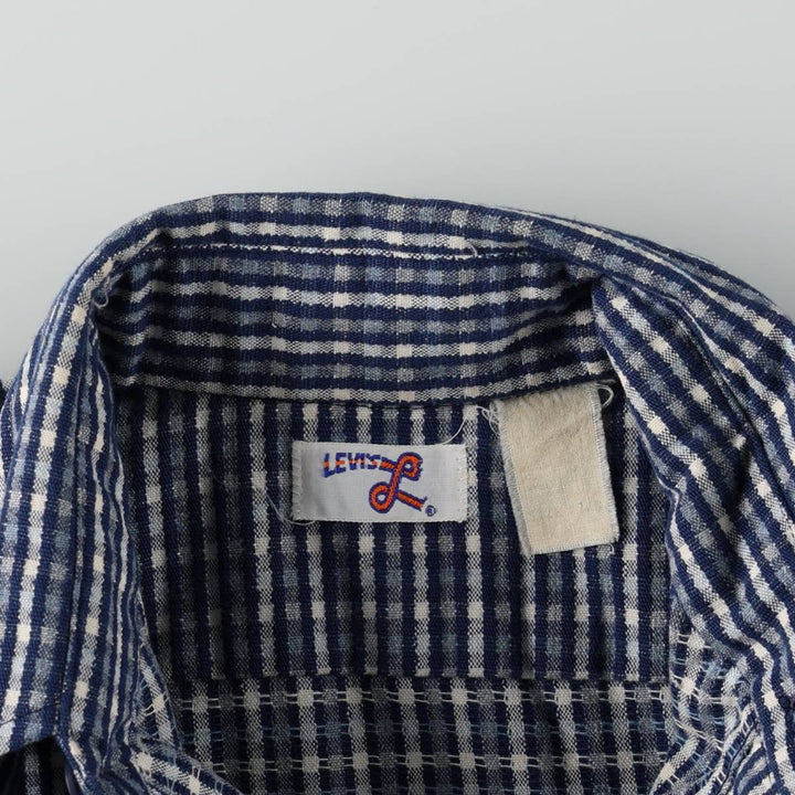 1970'S Levi's long-sleeved check shirt, women's size S equivalent, vintage. unclear navy blue type Vintage Second Hand