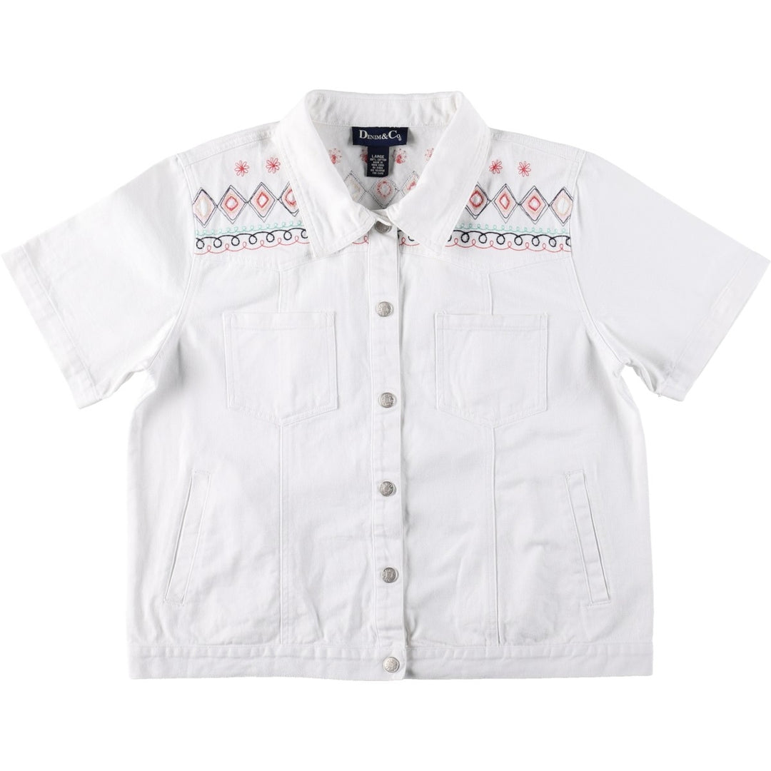 DENIM And Co Short-Sleeve Denim Shirt Jacket, Women's Size XL cotton white type Vintage Second Hand