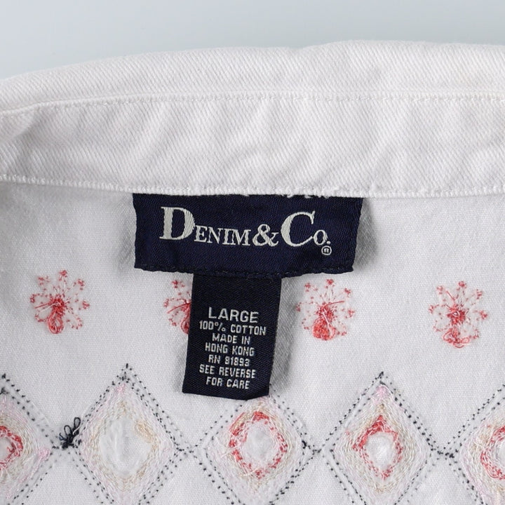 DENIM And Co Short-Sleeve Denim Shirt Jacket, Women's Size XL cotton white type Vintage Second Hand