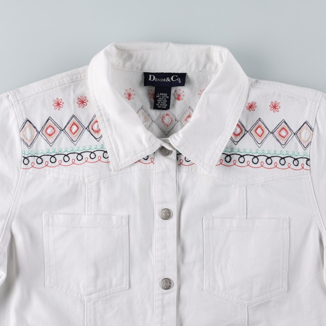 DENIM And Co Short-Sleeve Denim Shirt Jacket, Women's Size XL cotton white type Vintage Second Hand