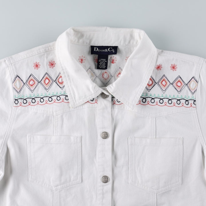 DENIM And Co Short-Sleeve Denim Shirt Jacket, Women's Size XL cotton white type Vintage Second Hand
