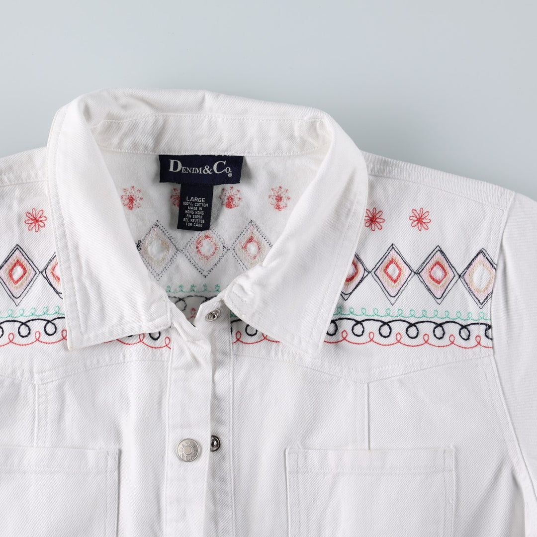 DENIM And Co Short-Sleeve Denim Shirt Jacket, Women's Size XL cotton white type Vintage Second Hand