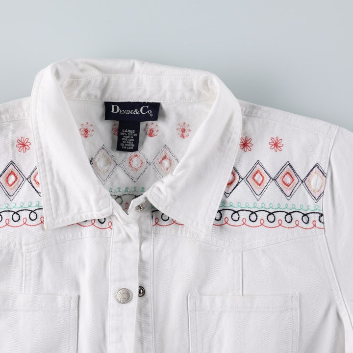DENIM And Co Short-Sleeve Denim Shirt Jacket, Women's Size XL cotton white type Vintage Second Hand