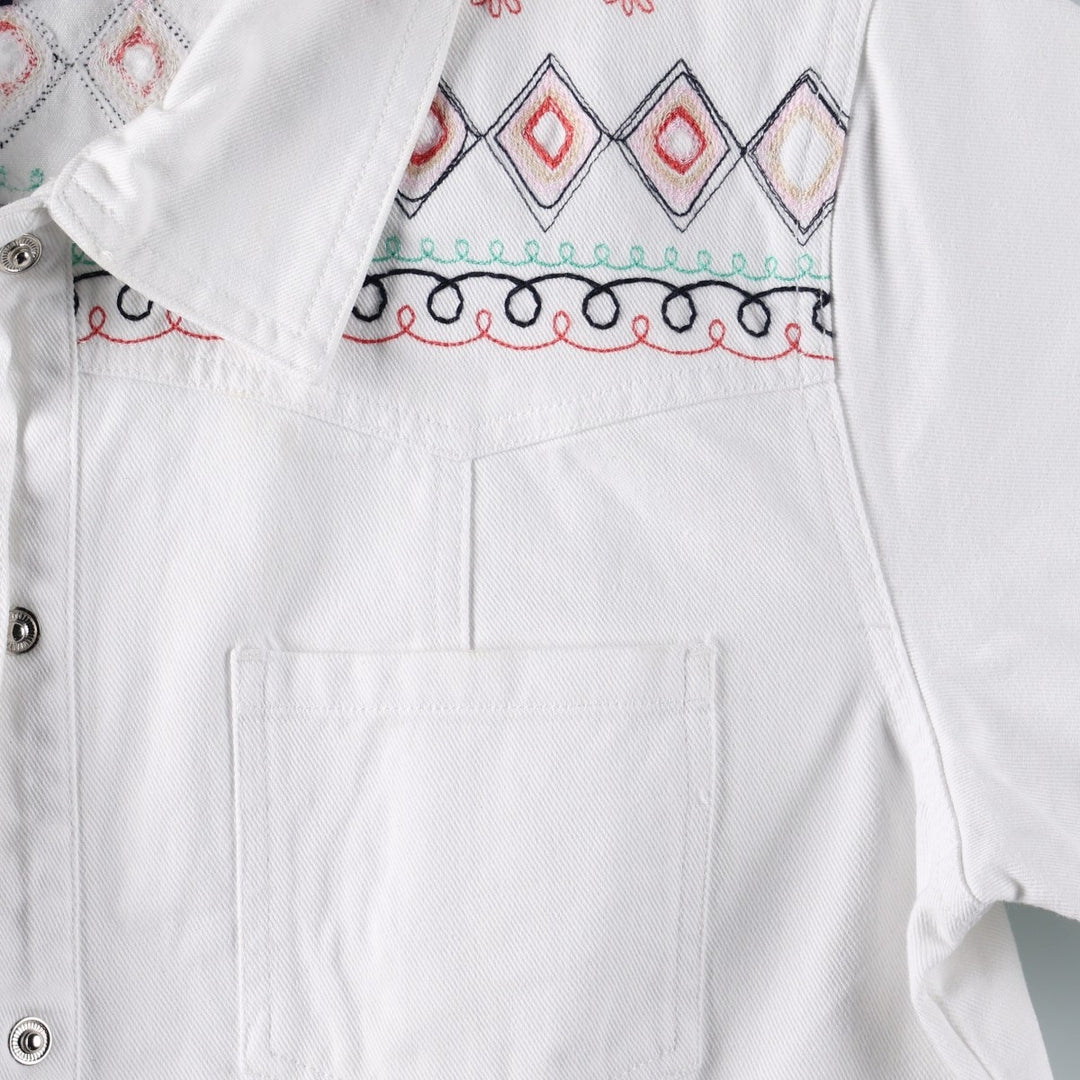 DENIM And Co Short-Sleeve Denim Shirt Jacket, Women's Size XL cotton white type Vintage Second Hand