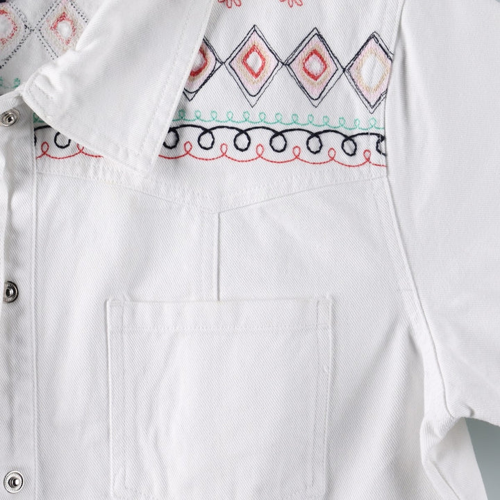 DENIM And Co Short-Sleeve Denim Shirt Jacket, Women's Size XL cotton white type Vintage Second Hand
