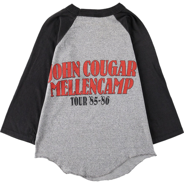 80'S SIGNAL John Mellencamp 3/4 Sleeve Raglan Band T-Shirt, Made in USA, Men's Size S (Equivalent), Vintage polyester gray type Vintage Second Hand